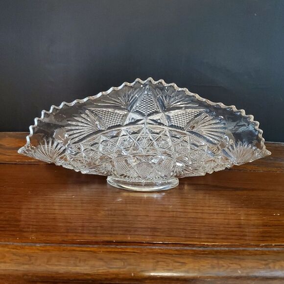 Antique EAPG Bryce Ten Pointed Star Glass Palm Leaf Fan 1903 Berry Dish - Picture 1 of 11